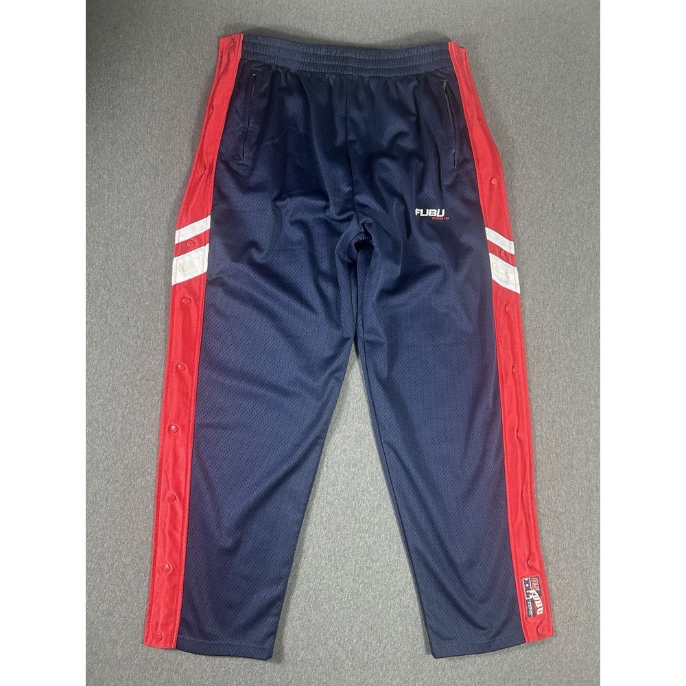 Vintage FUBU 90s Track Pants Medium Blue Red Black Hip Hop Baggy Pockets 2XL